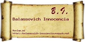 Balassovich Innocencia névjegykártya